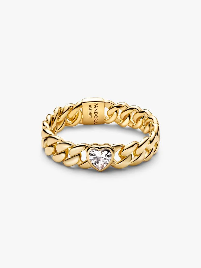 Anello Catena Maglia Cubana con Cuore Anello Catena Maglia Cubana con Cuore 1