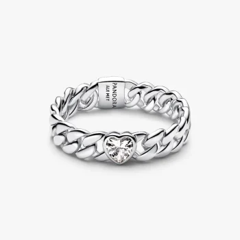 Anello Catena Maglia Cubana con Cuore