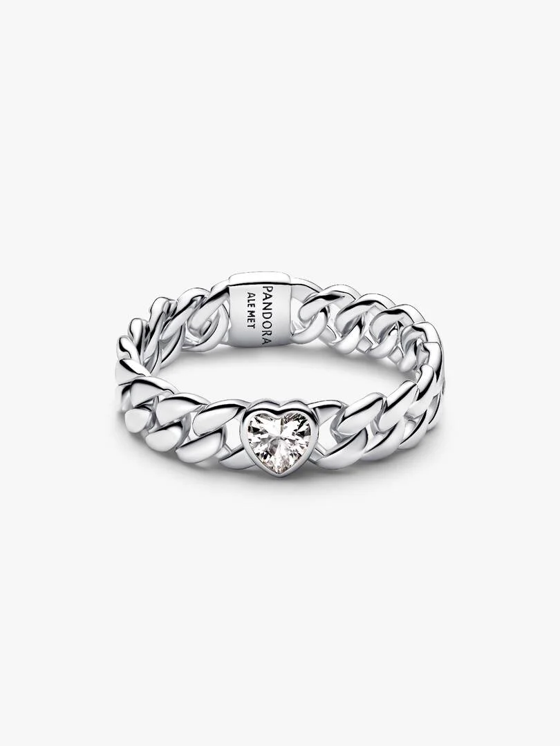 Anello Catena Maglia Cubana con Cuore Anello Catena Maglia Cubana con Cuore
