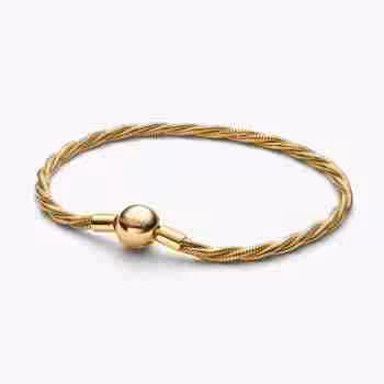 Bracciale Maglia Doppia Intrecciata con Chiusura a Sfera-Oro