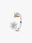 Bridgerton, Anello Aperto Ape e Fiore con Perle d’Acqua Dolce Coltivate