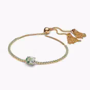 Homepage Bridgerton, Bracciale Tennis regolabile con Cristalli Verdi e Farfalla