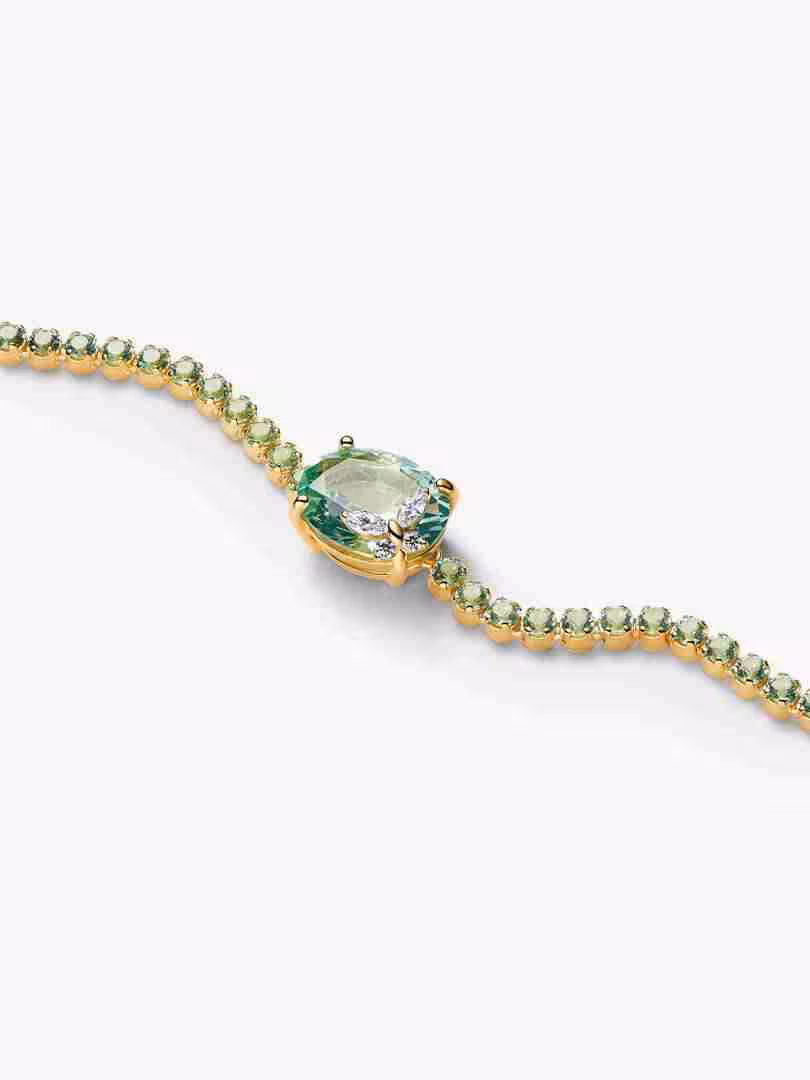 Bridgerton, Bracciale Tennis regolabile con Cristalli Verdi e Farfalla_1